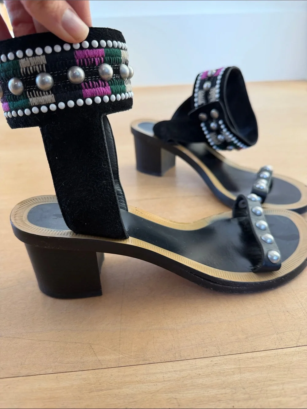 Isabel Marant Black Studded Ankle-Strap Sandals 38
